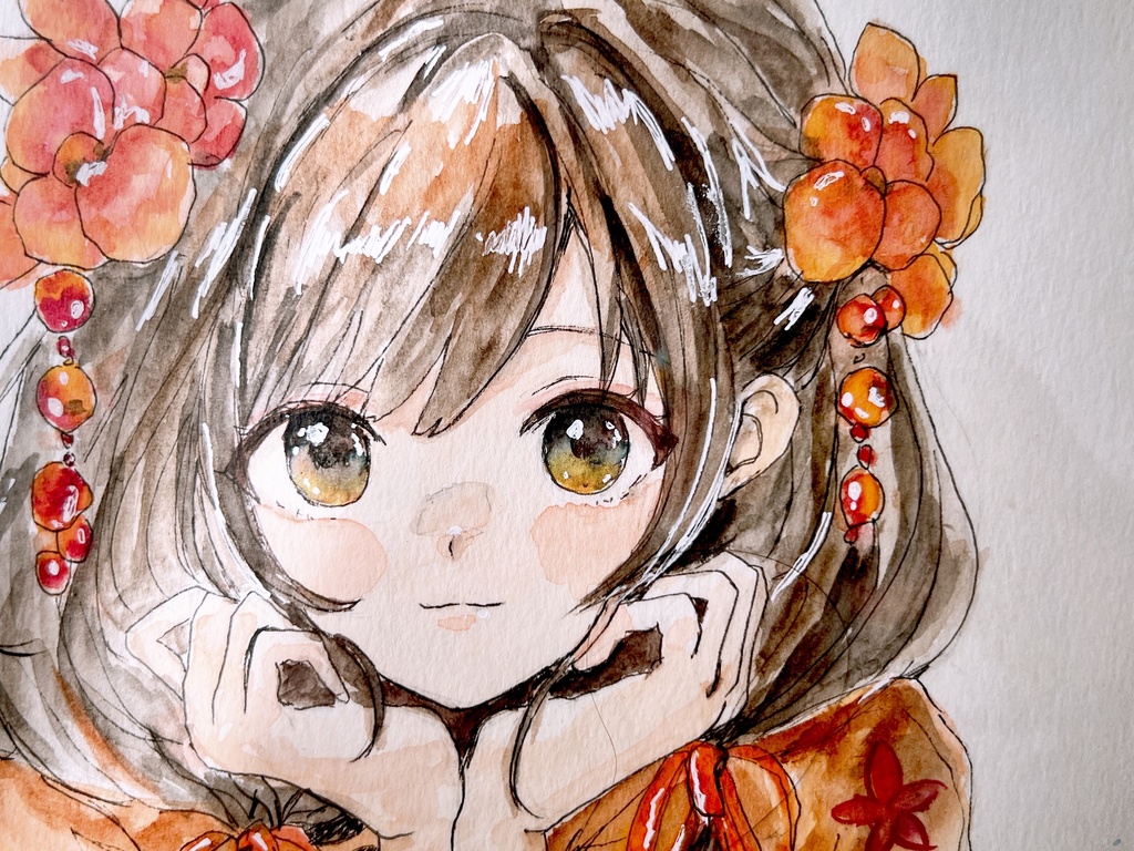 A4透明水彩原画【着物3】