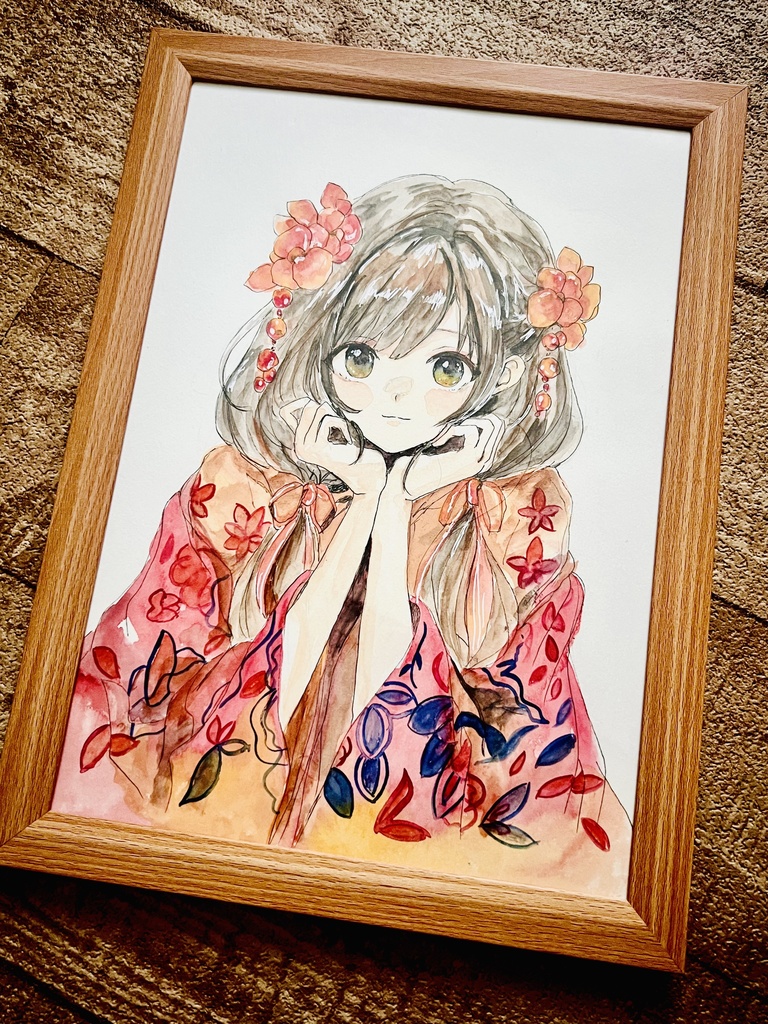 A4透明水彩原画【着物3】