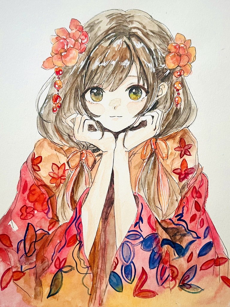 A4透明水彩原画【着物3】