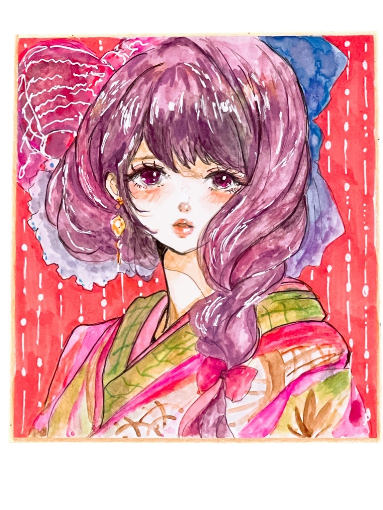 【新作】ミニ色紙原画-Antique Lily-