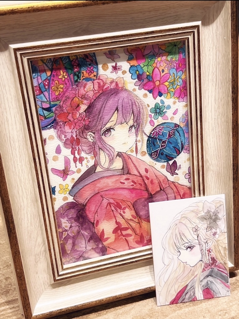 【額装原画】オリジナル手書きATCカードプレゼント【花蝶】