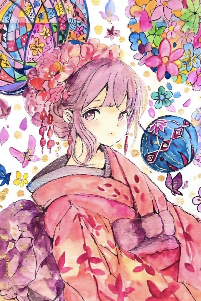 【額装原画】オリジナル手書きATCカードプレゼント【花蝶】