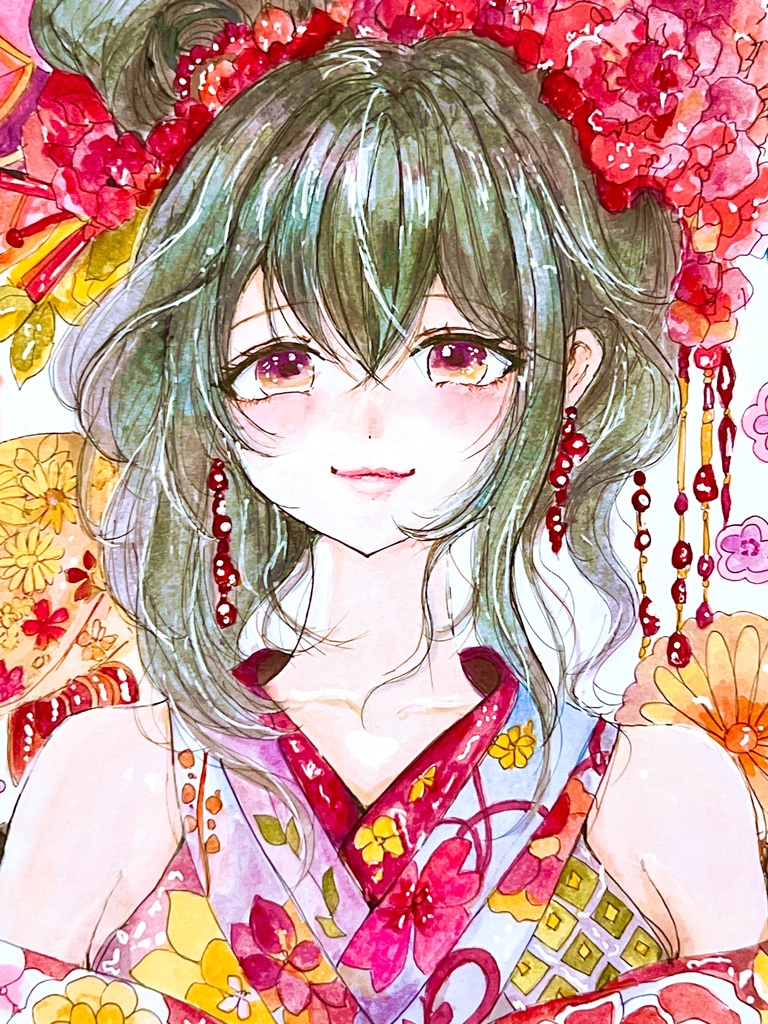 色紙大原画【花に宿る想ひ】