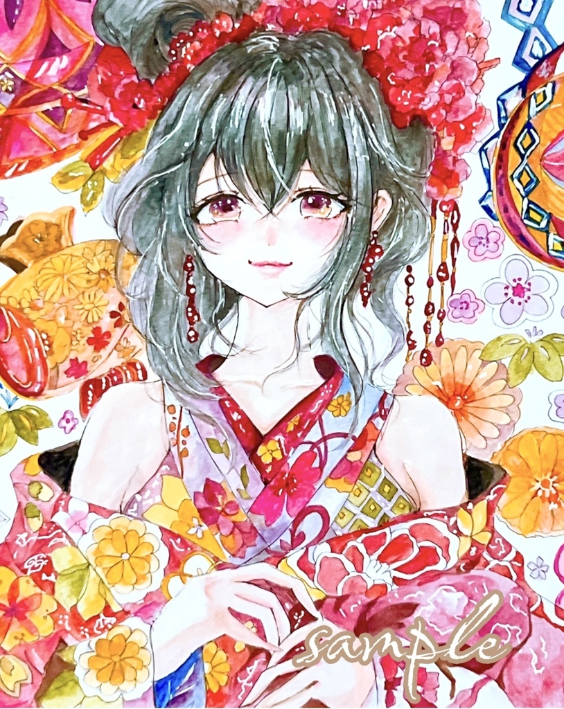 色紙大原画【花に宿る想ひ】