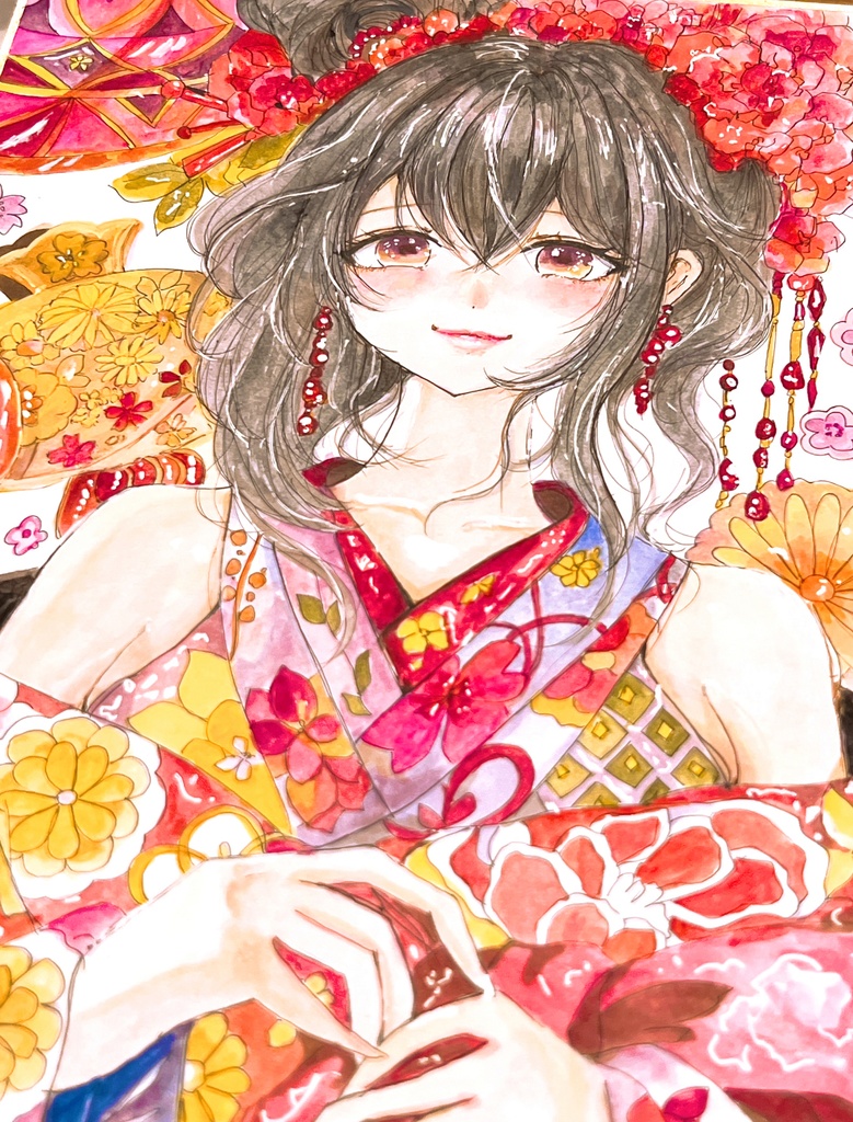 色紙大原画【花に宿る想ひ】