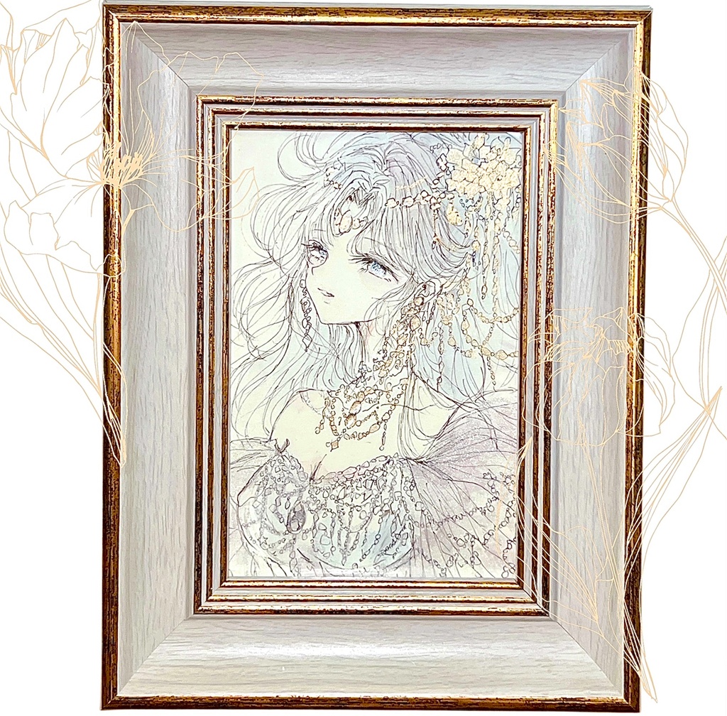 【2枚セットアンティーク額装原画】ハガキサイズ