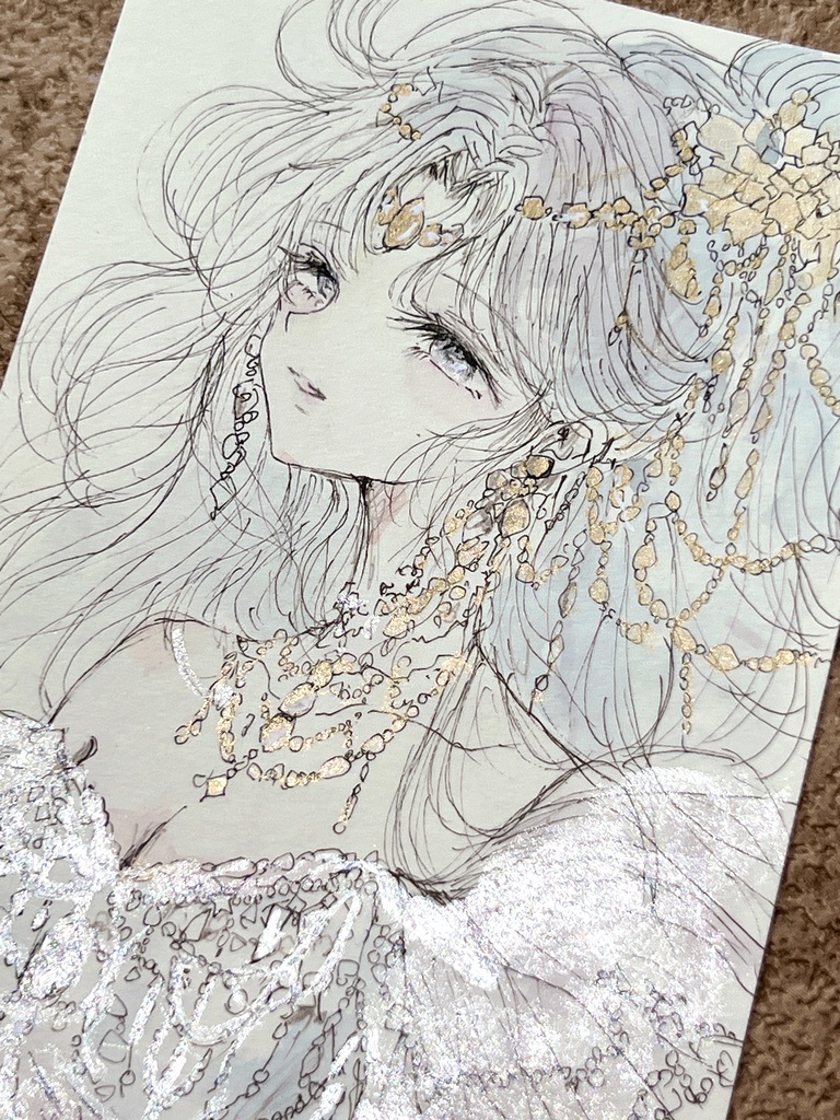 【2枚セットアンティーク額装原画】ハガキサイズ