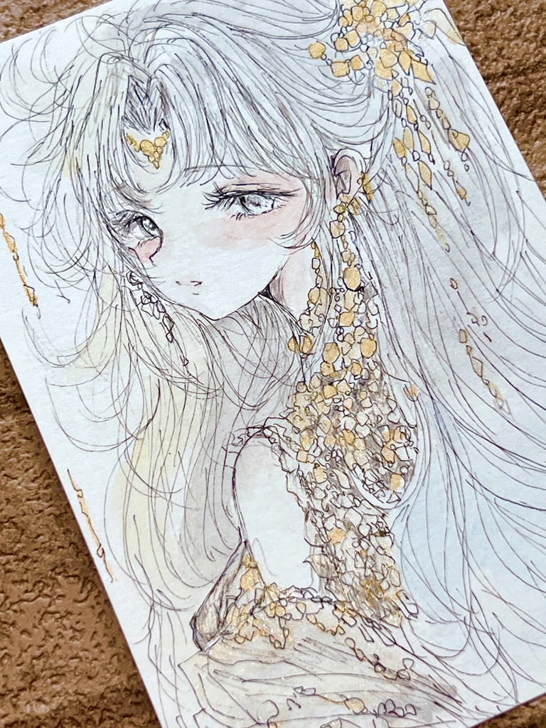 【2枚セットアンティーク額装原画】ハガキサイズ