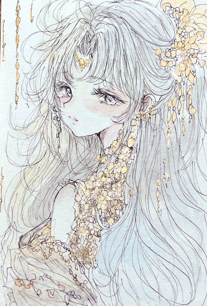 【2枚セットアンティーク額装原画】ハガキサイズ