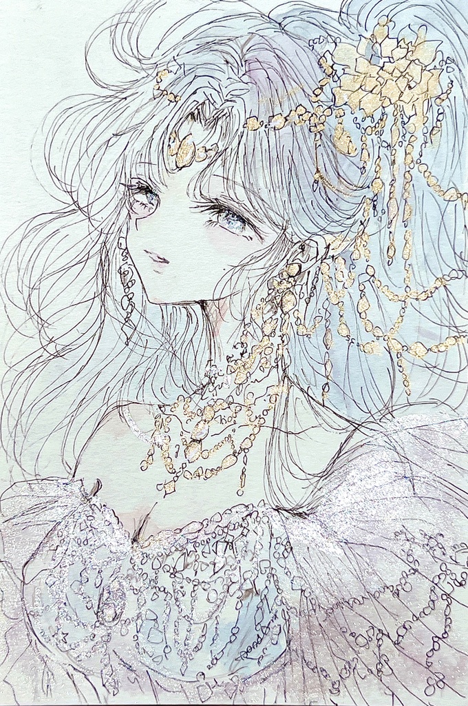 【2枚セットアンティーク額装原画】ハガキサイズ