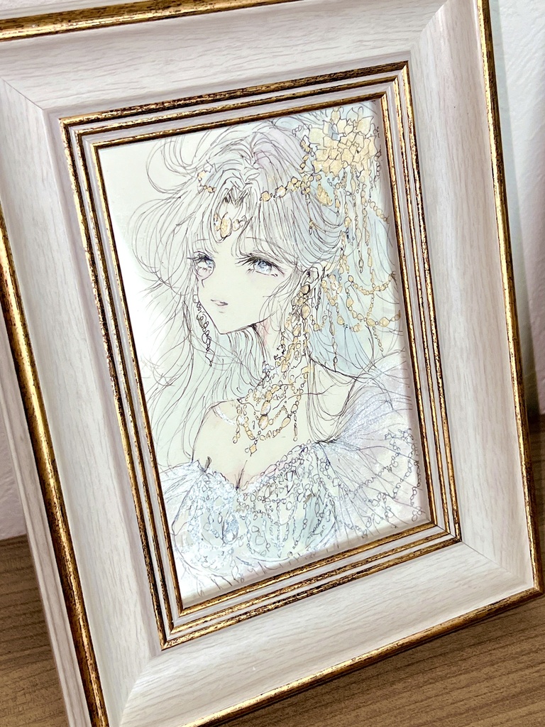 【2枚セットアンティーク額装原画】ハガキサイズ