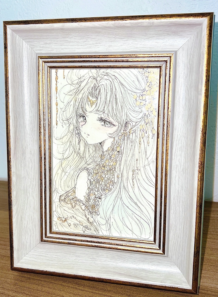 【2枚セットアンティーク額装原画】ハガキサイズ