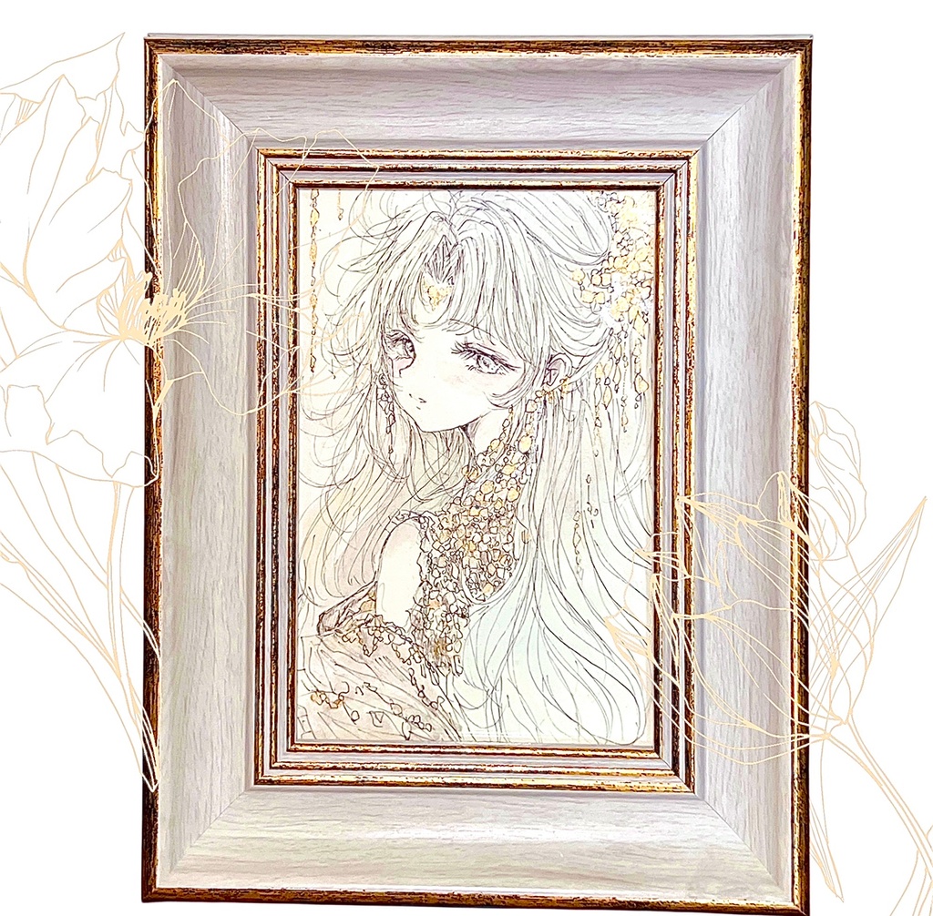 【2枚セットアンティーク額装原画】ハガキサイズ