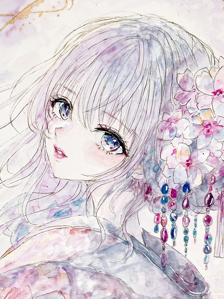 【A4額装原画】花綴
