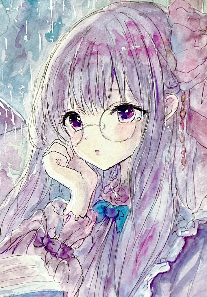 【A5原画/A4額装】文学少女