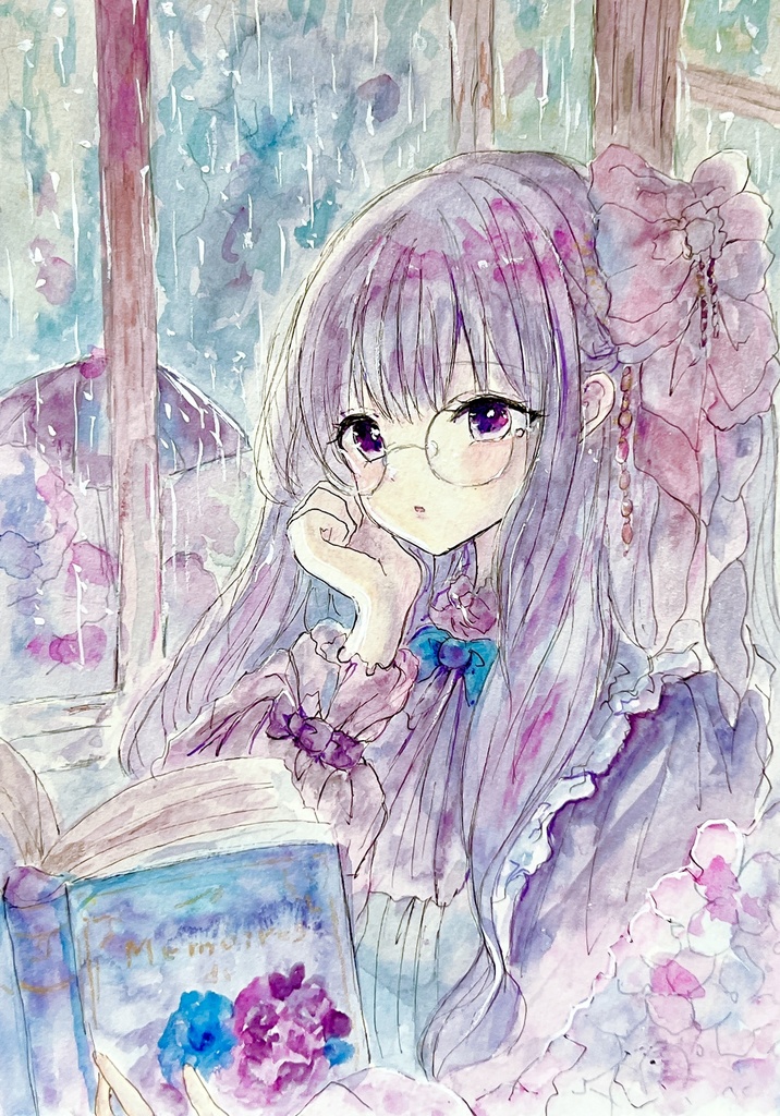  【A5原画/A4額装】文学少女
