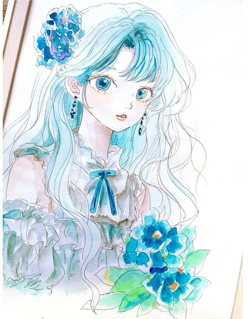 【A4額装原画】水色のまなざし