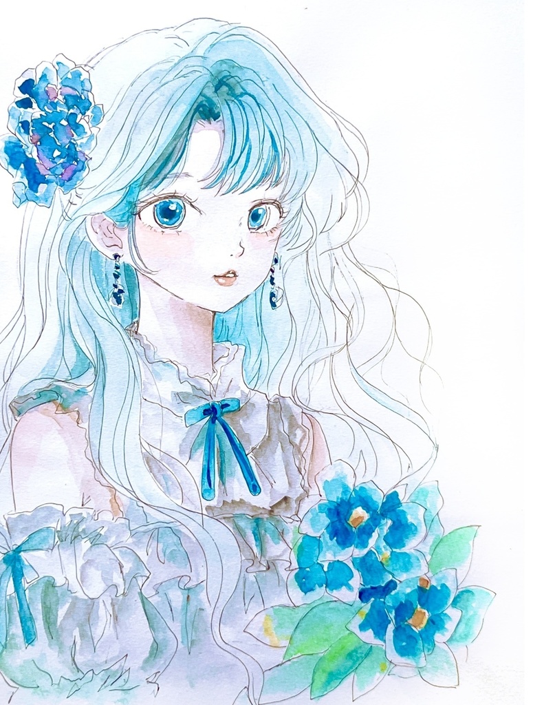 【A4額装原画】水色のまなざし