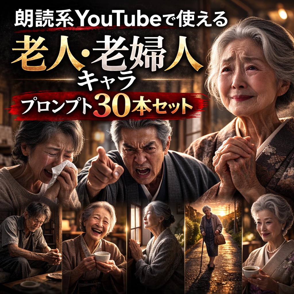 朗読系YouTubeで使える 老人・老婦人キャラAIプロンプト30本セット