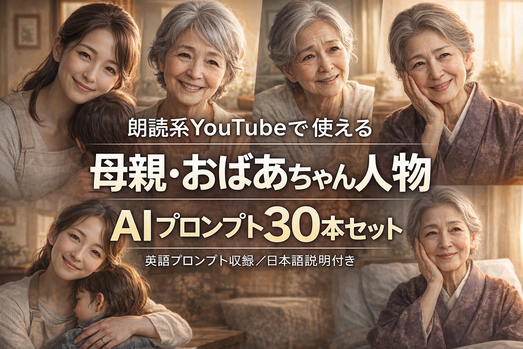 朗読系YouTubeで使える 母親・おばあちゃん人物AIプロンプト30本セット