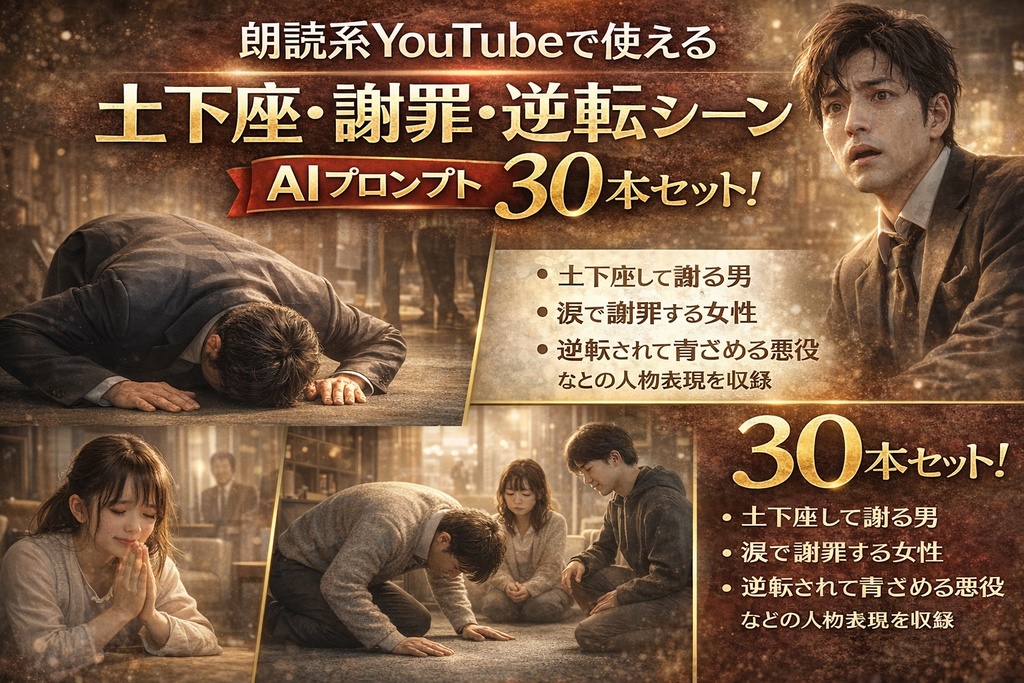 朗読系YouTubeで使える 土下座・謝罪・逆転シーンAIプロンプト30本セット