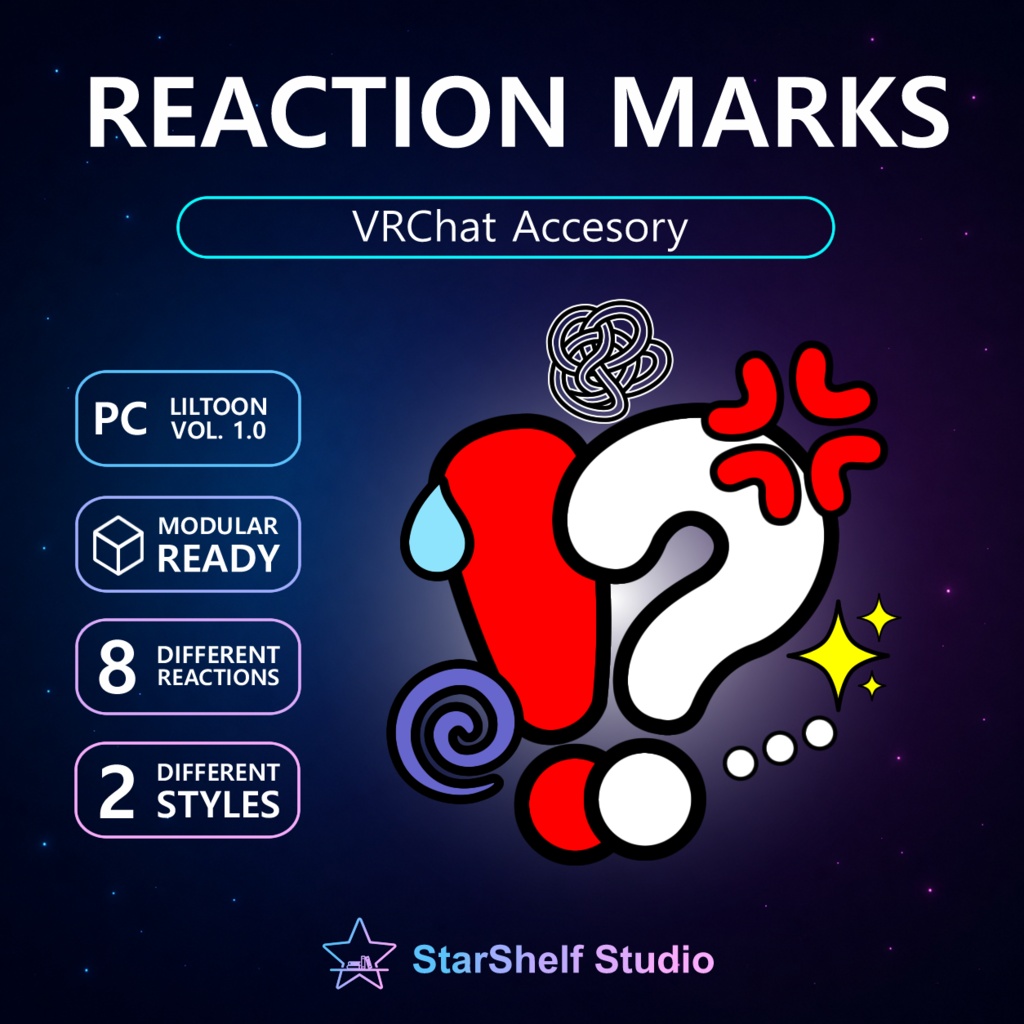 【VRChat / MA対応】Animated Reaction Marks Vol.1|動くリアクションマーク8種・2スタイル
