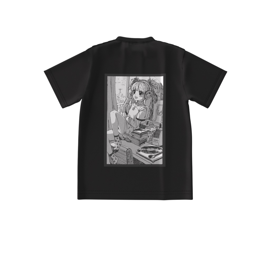 オリジナル音楽好き創作女子絵ビッグシルエットTシャツ 背面