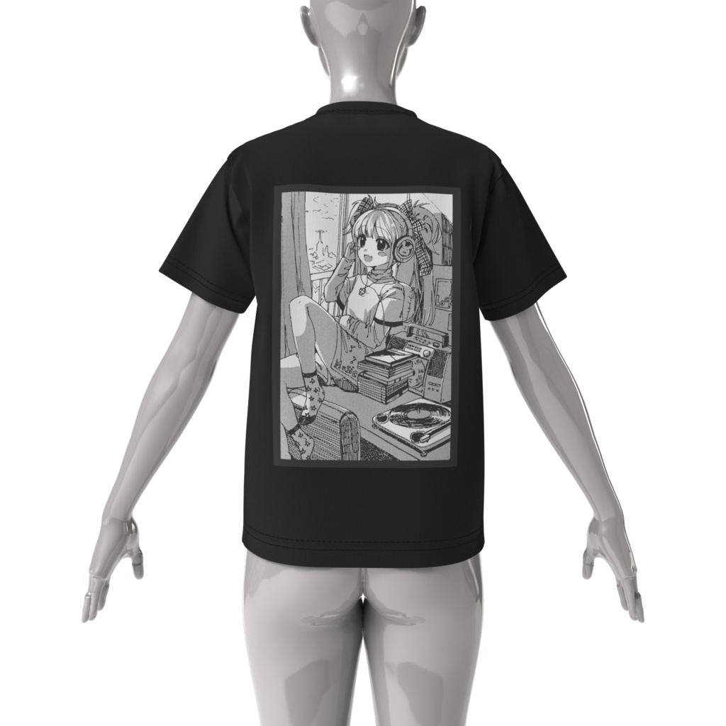 オリジナル音楽好き創作女子絵ビッグシルエットTシャツ 背面