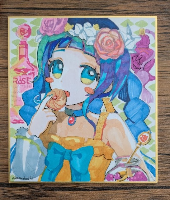 【原画ミニ色紙】『薔薇な花屋さん』