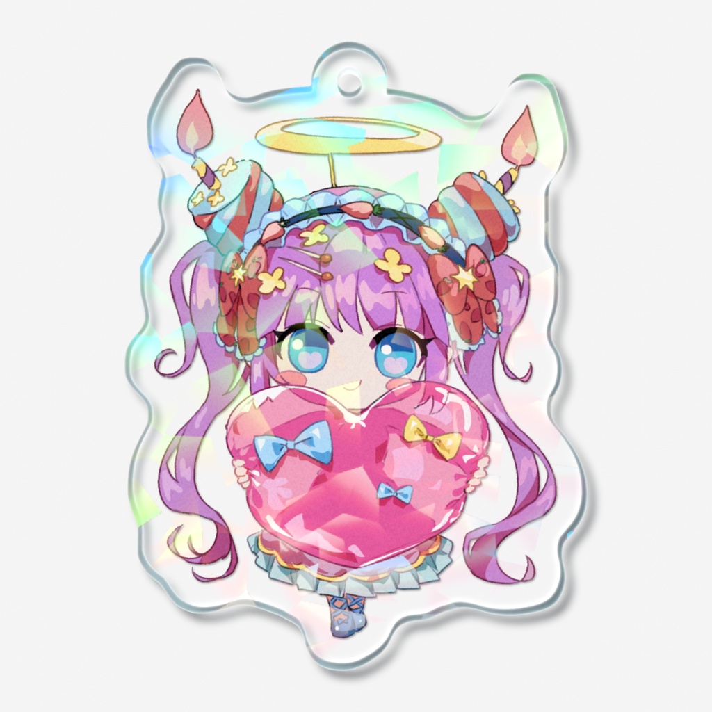 バースデー天使ちゃん|ホログラムアクリルキーホルダー - 50 × 50mm