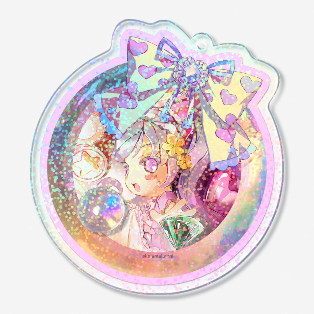 宝石ミニ天使ちゃん｜ホログラムアクリルキーホルダー - 70 × 70mm