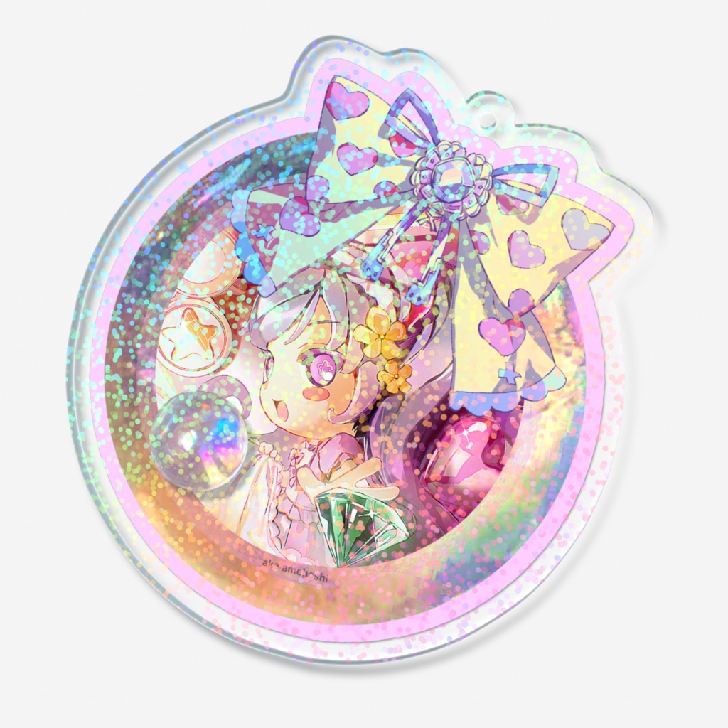 宝石ミニ天使ちゃん|ホログラムアクリルキーホルダー - 70 × 70mm