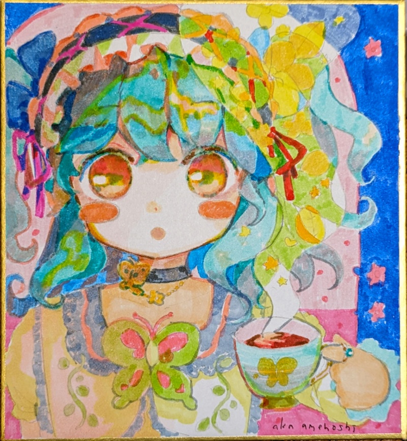 【原画ミニ色紙】『幻想ティーカップ』
