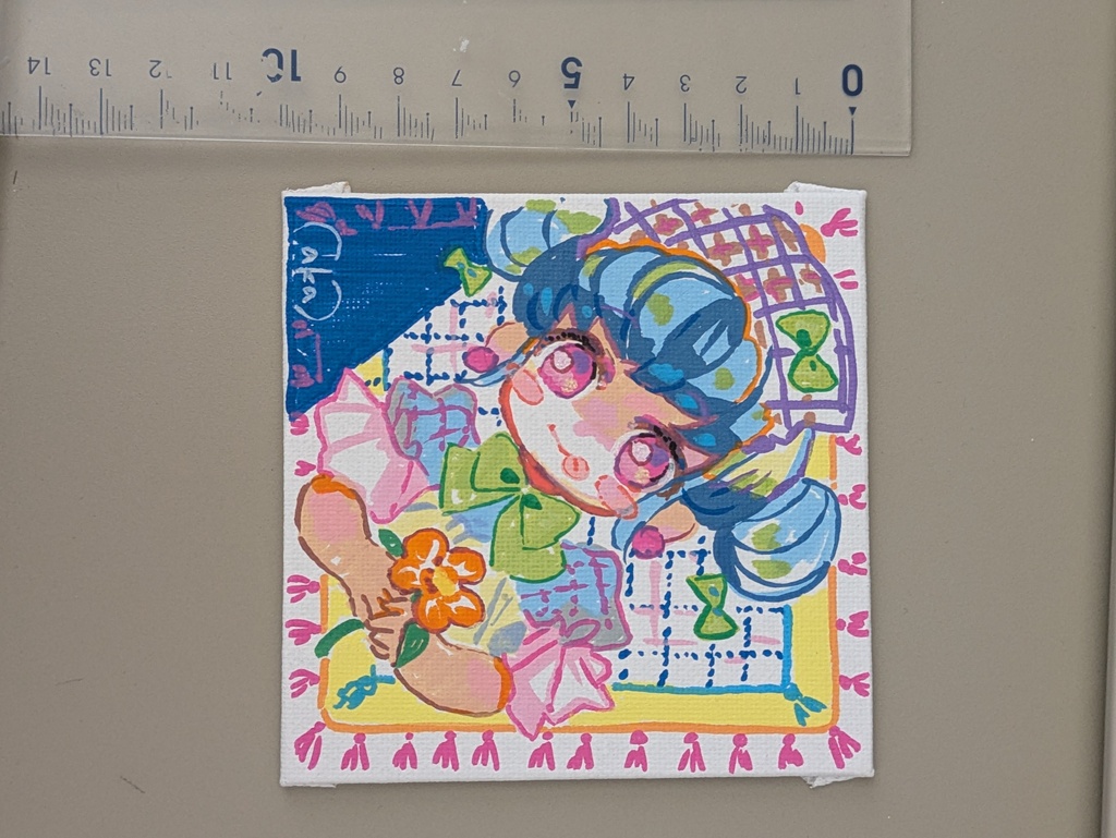 【原画】『花を持つ女の子』パネルキャンバス10cm