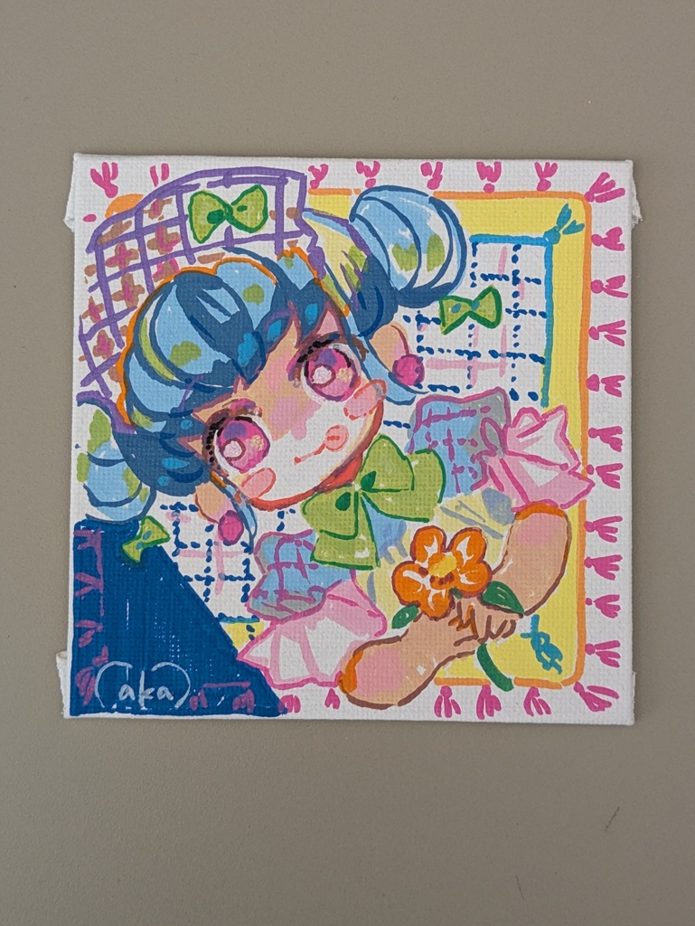 【原画】『花を持つ女の子』パネルキャンバス10cm
