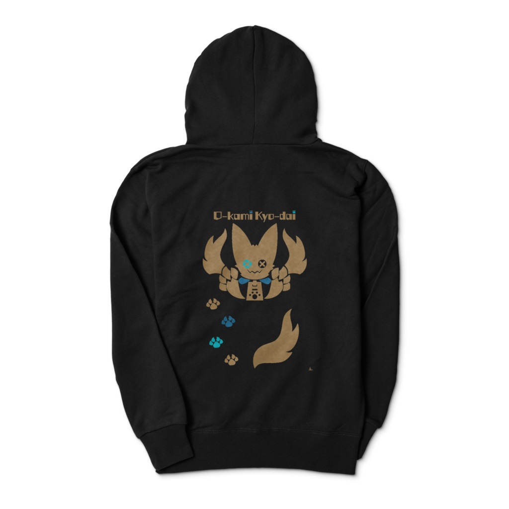 おーかみジップパーカー藍 -おーかみロゴ-