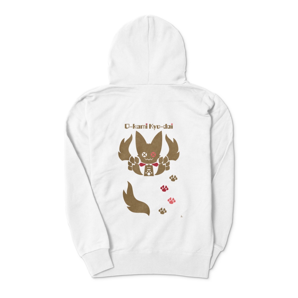 おーかみジップパーカー緋 -おーかみロゴ-