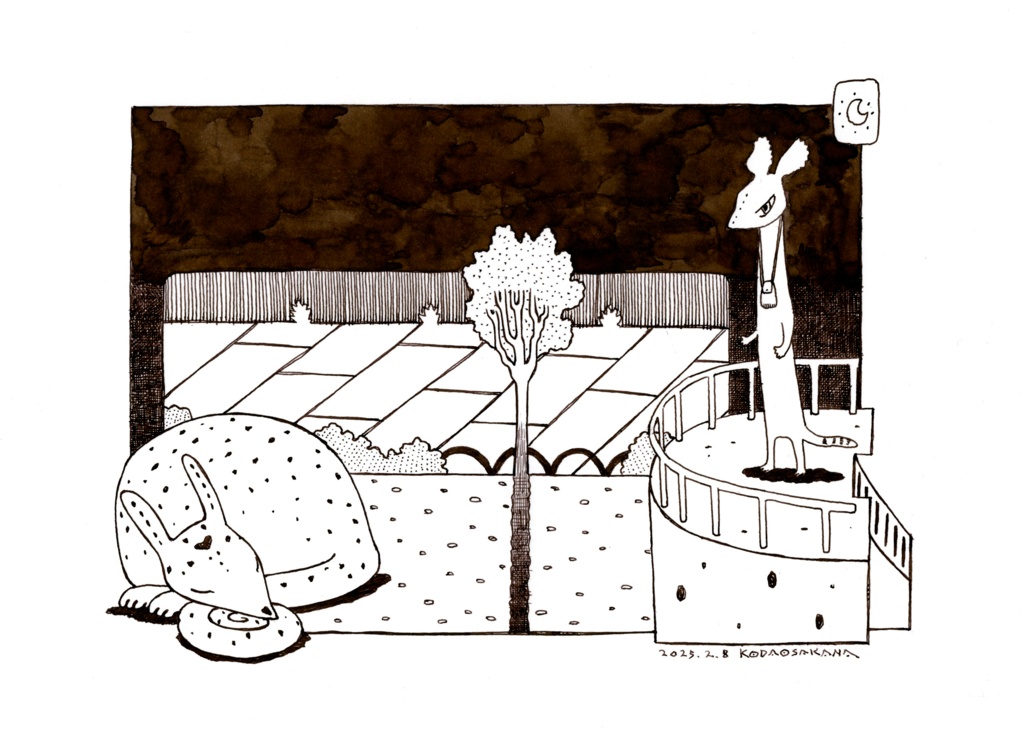 B5サイズイラスト原画「夜のどうぶつえん」