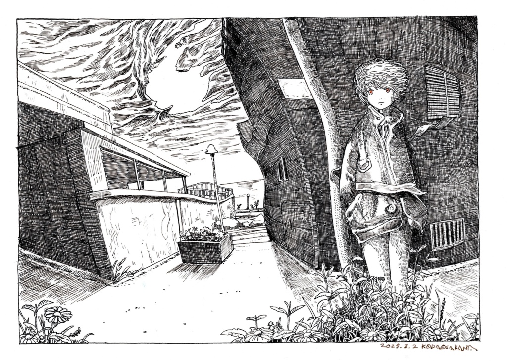 B5イラスト原画「幻視者の散歩道」