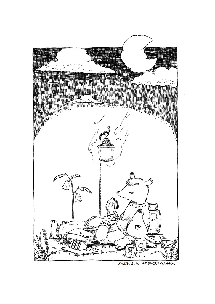 イラスト原画「夜のピクニック」