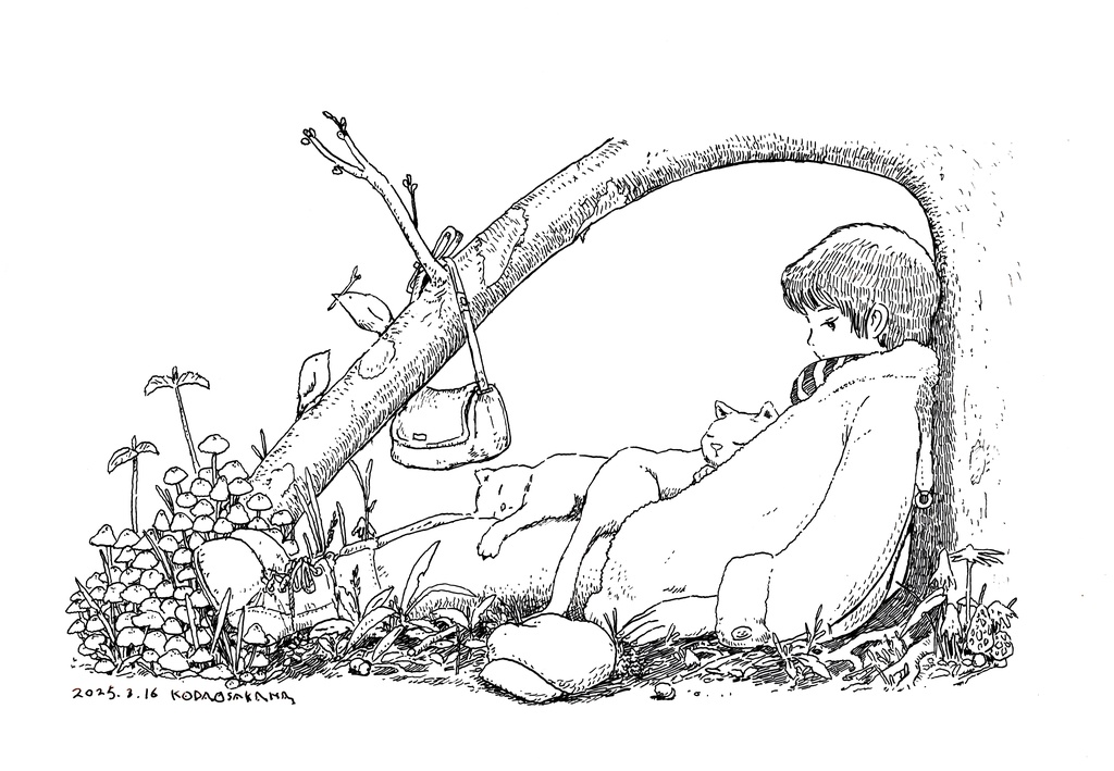 イラスト原画「お昼寝の樹」