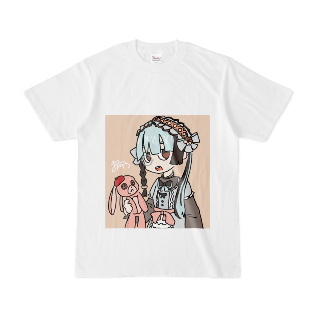 絵Tシャツ-2（チョコミント娘とぬいぐるみ）