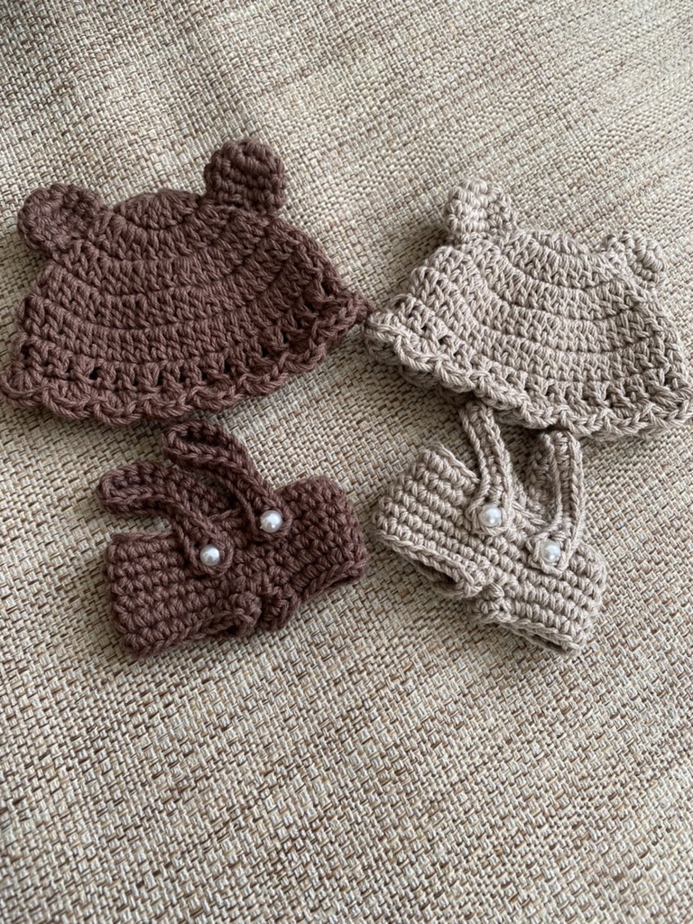 12cmぬい服　くま耳　帽子　サロペット