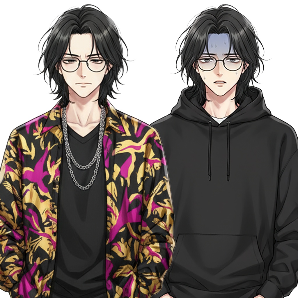 男性全身立ち絵001A 表情差分9種類 服装2種類(私服)