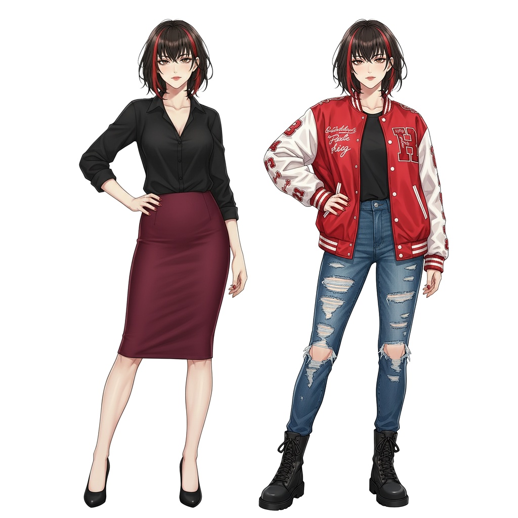 女性全身立ち絵007A 表情差分9種類 服装2種類(私服)