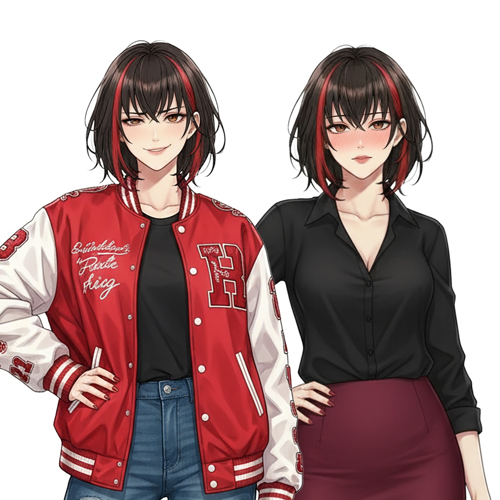 女性全身立ち絵007A 表情差分9種類 服装2種類(私服)