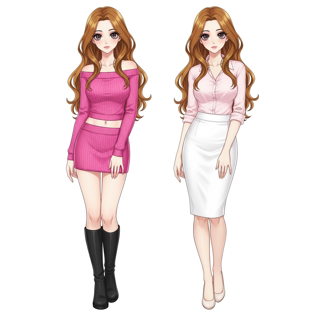 女性全身立ち絵005A 表情差分9種類 服装2種類(私服)