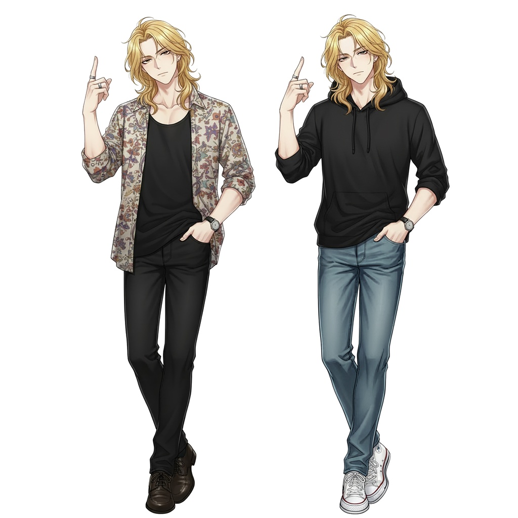 男性全身立ち絵004A 表情差分9種類 服装2種類(私服)