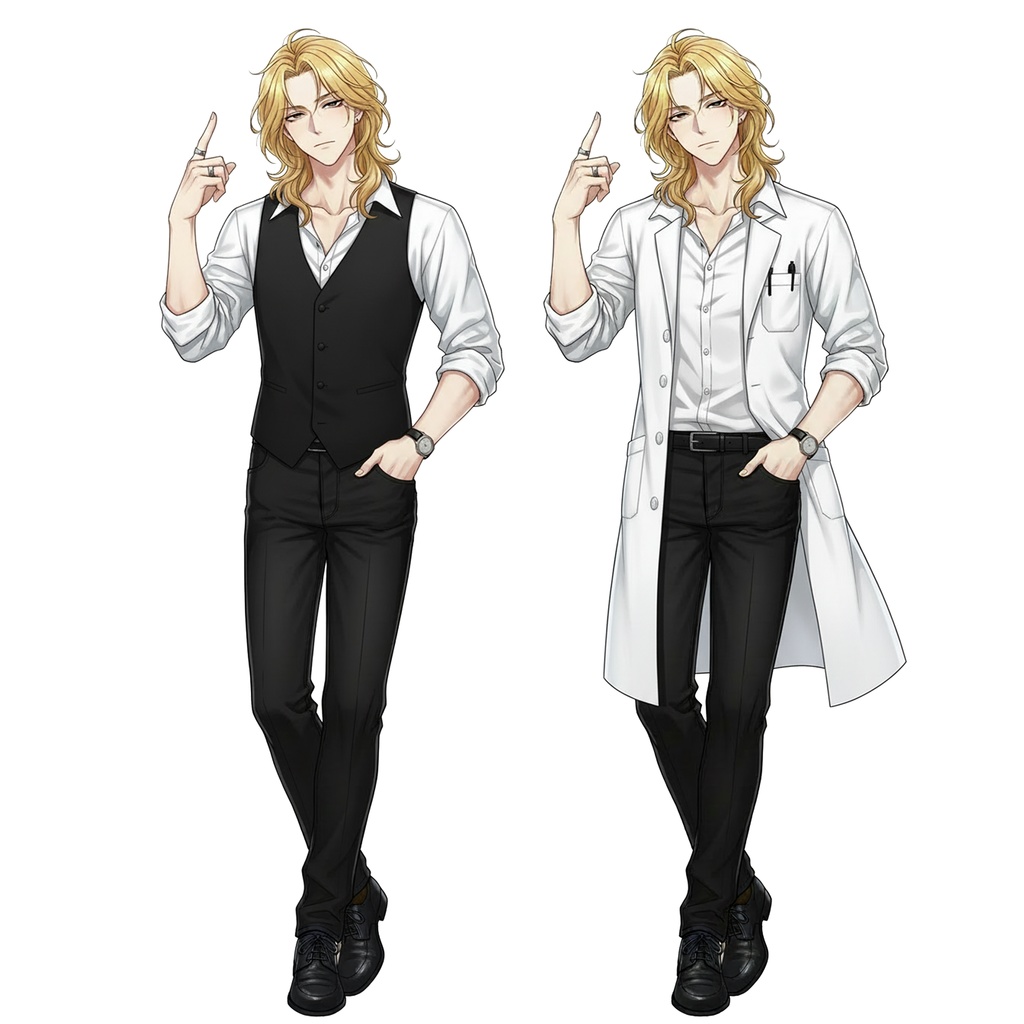 男性全身立ち絵004B 表情差分9種類 服装2種類(私服)