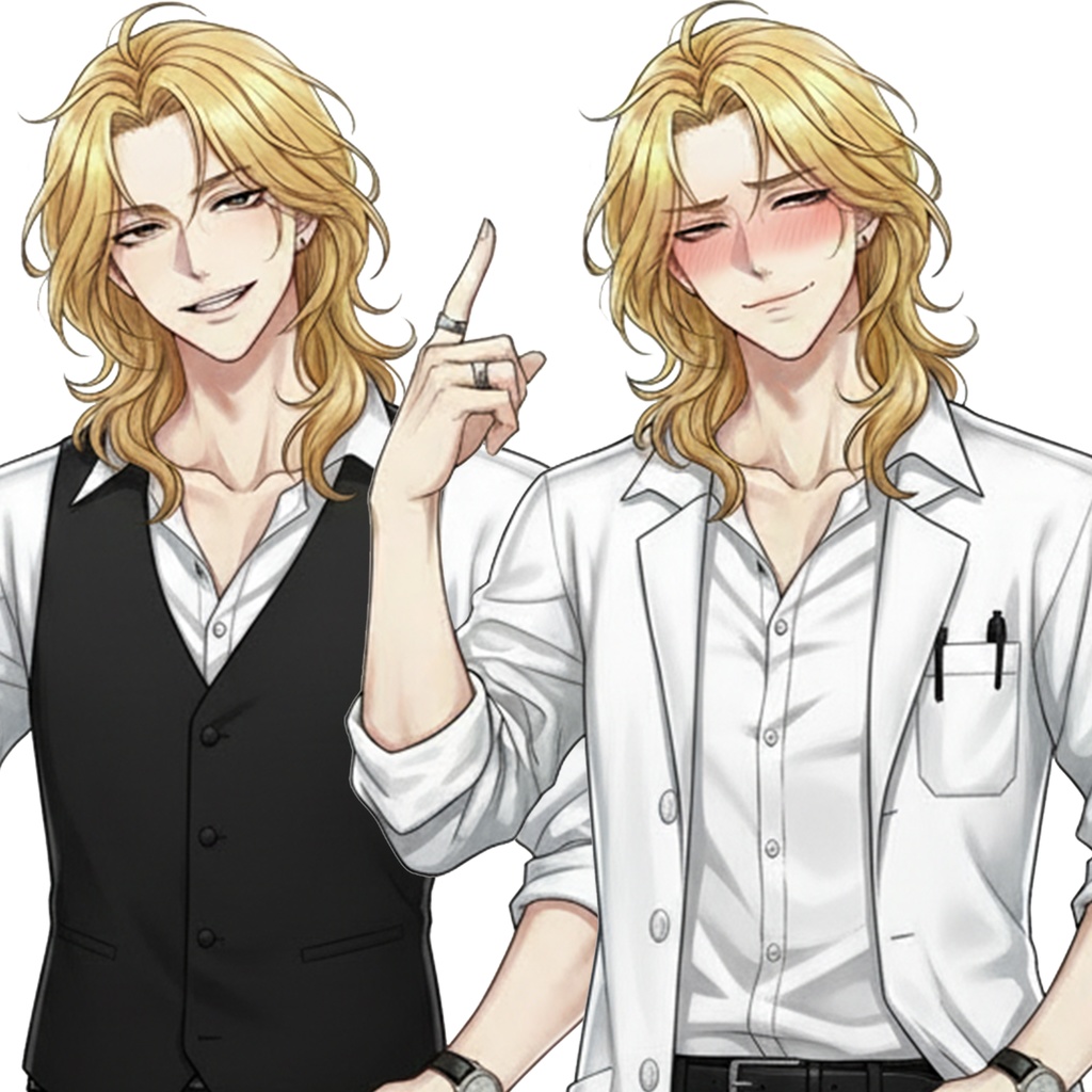 男性全身立ち絵004B 表情差分9種類 服装2種類(私服)